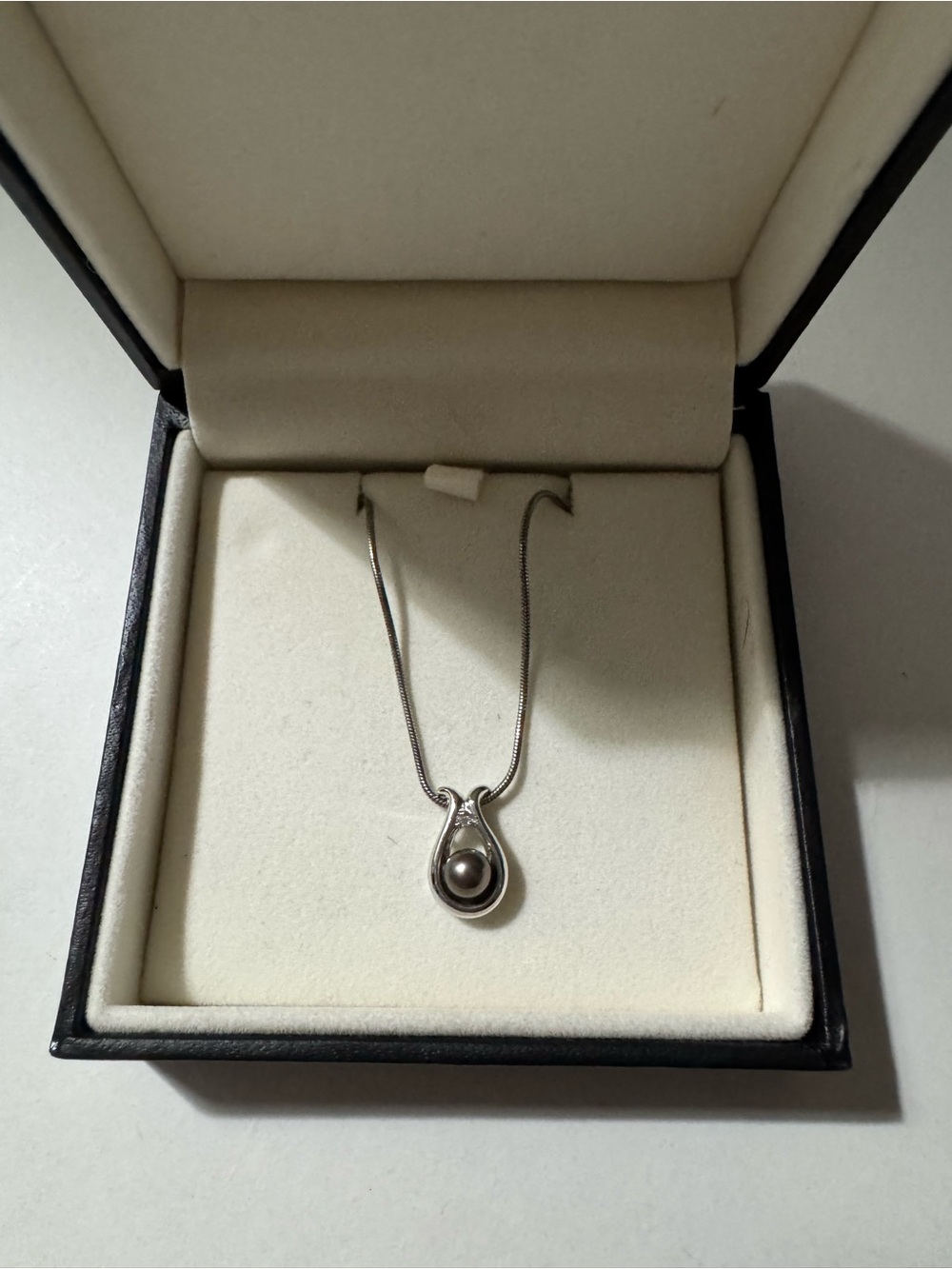Pamela Love 18” Silver Teardrop Pendant with Dark Pearl